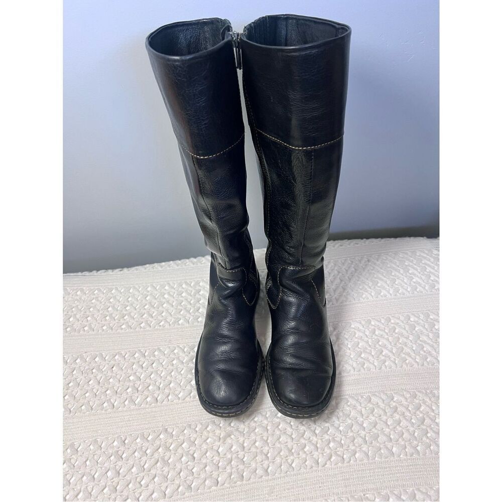 Børn Black Leather Knee High Riding Boots Zip Comfort Flat Classic Sz 6 - Picture 2 of 12
